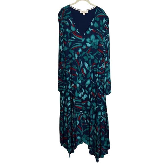 Nurture by Westbound Womens Tiered Maxi Dress 2X Blue Red Green Floral Print NEW - Picture 1 of 9